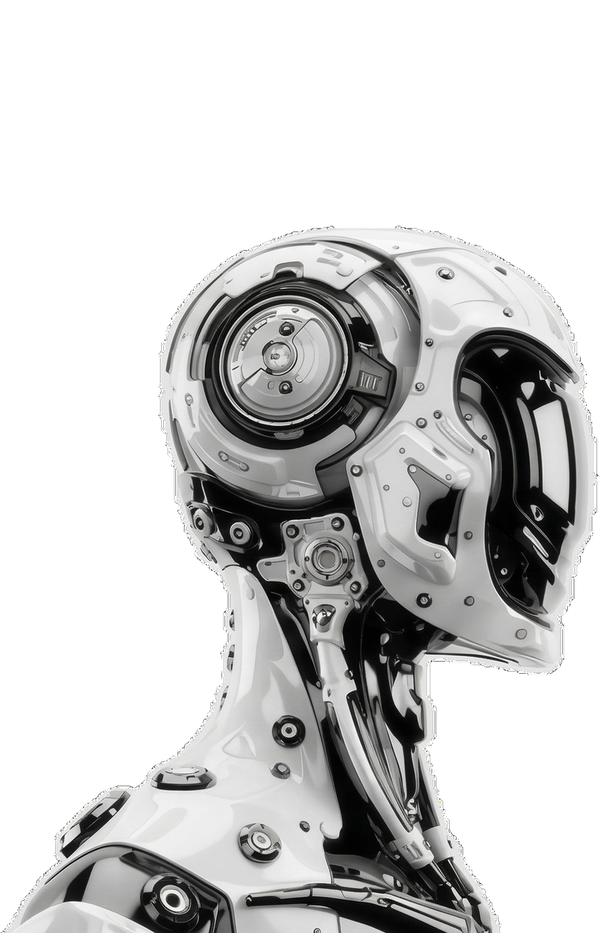 Chromowana głowa robota — sztuczna inteligencja